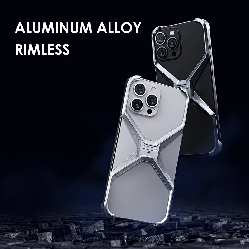 Aluminum Alloy X Type Removable Rimless Phone Cases For iPhone 13 14 15 Pro Max Metal Heat Dissipation Shockproof Cover Funda