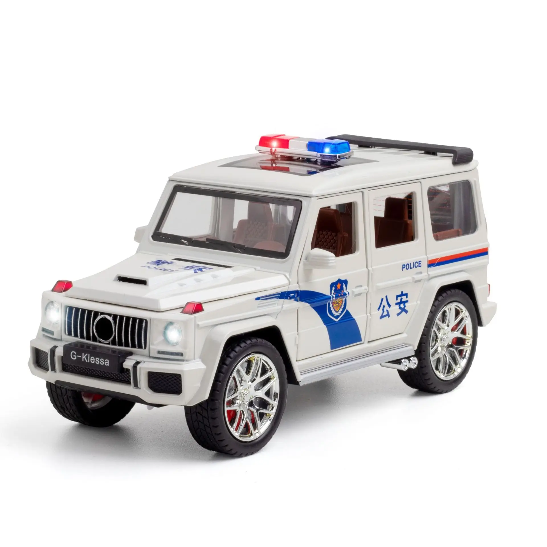 1:24 G63 alloy police car simulation sound and light feedback off-road vehicle model ornament toy