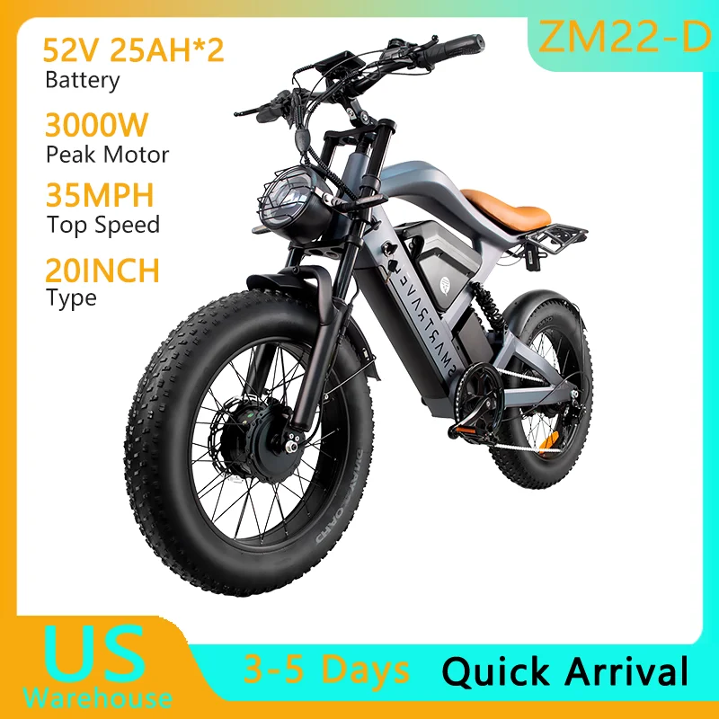 52V 25AH*2 Removable Battery 3000W Adult Electric Bike 35MPH 20Inch Electirc Bicycle 92 Miles Max Range Electric Mountain Bike
