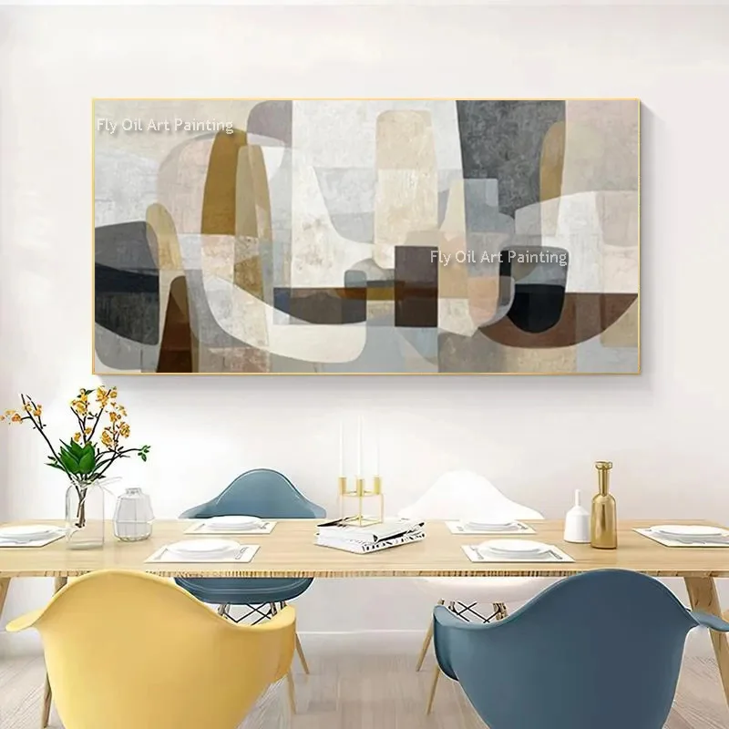 Beige And Grey Abstract Handpainted Canvas Wall Art Decor For Living Room Large Design Brown Yellow Knife Thick Oil Painting