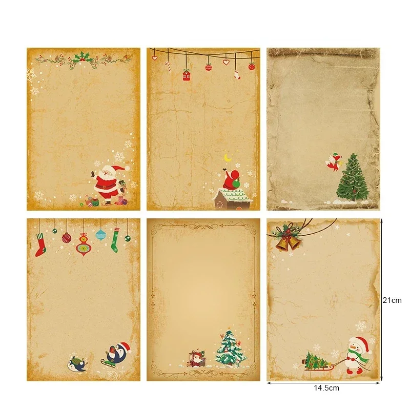 Vintage Christmas Kraft Letter Santa Claus Snowman Gift Envelopes Letter Pad Xmas Party DIY Invitation Greeting Cards Decor Noel