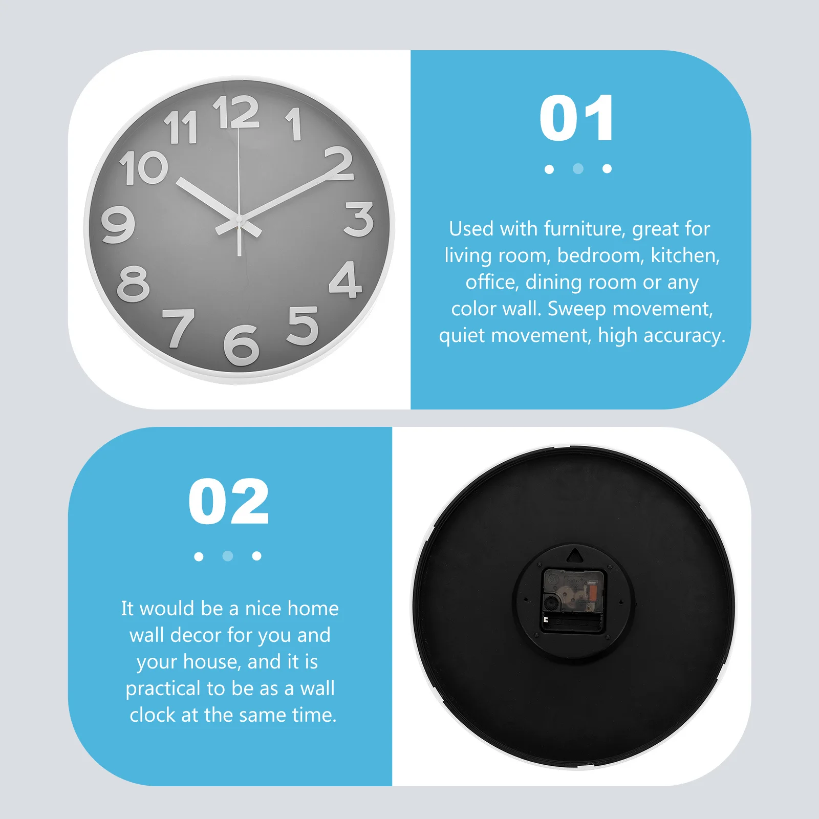 

Large Number Wall Clock Stylish Plastic Glass Mute Hanging Clock Household Bedroom Wall Decor Housewarming Gift