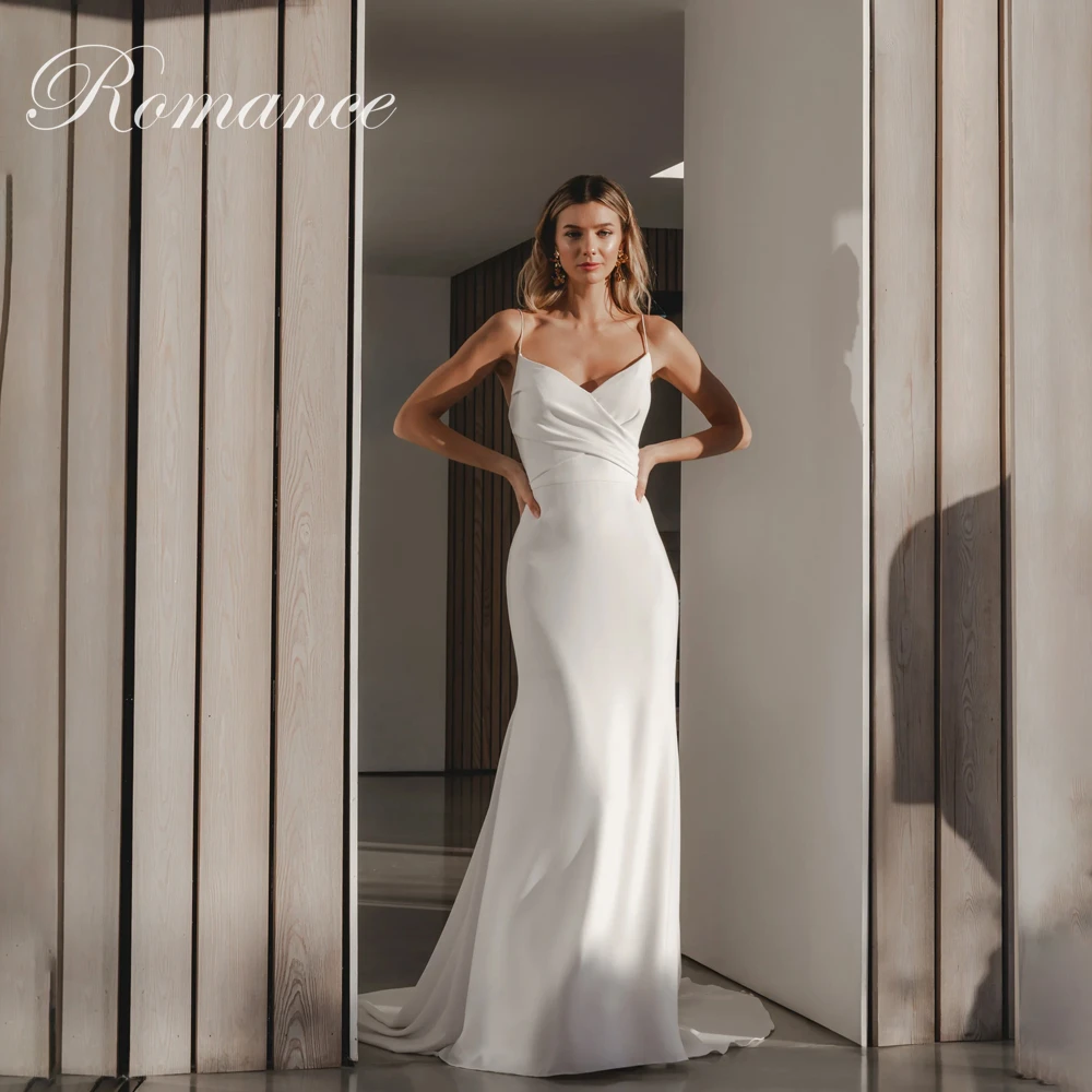 

Simple Pleat V-Neck Mermaid Wedding Dress Sleeveless Women 2026 Spaghetti Straps Open Back Buttons Vestidos De Novia Customized