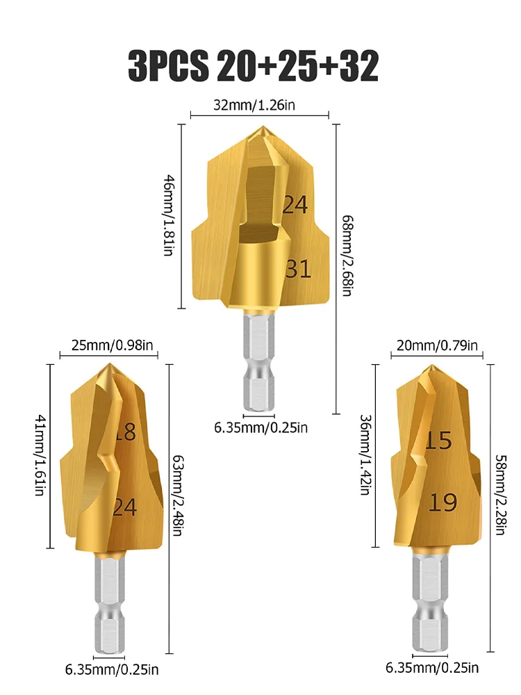 Foret étagé de levage PPR, tige hexagonale, outil de connexion de conduite d'eau, processus ouvert complet, 20mm, 25mm, 32mm, 1-3 pièces