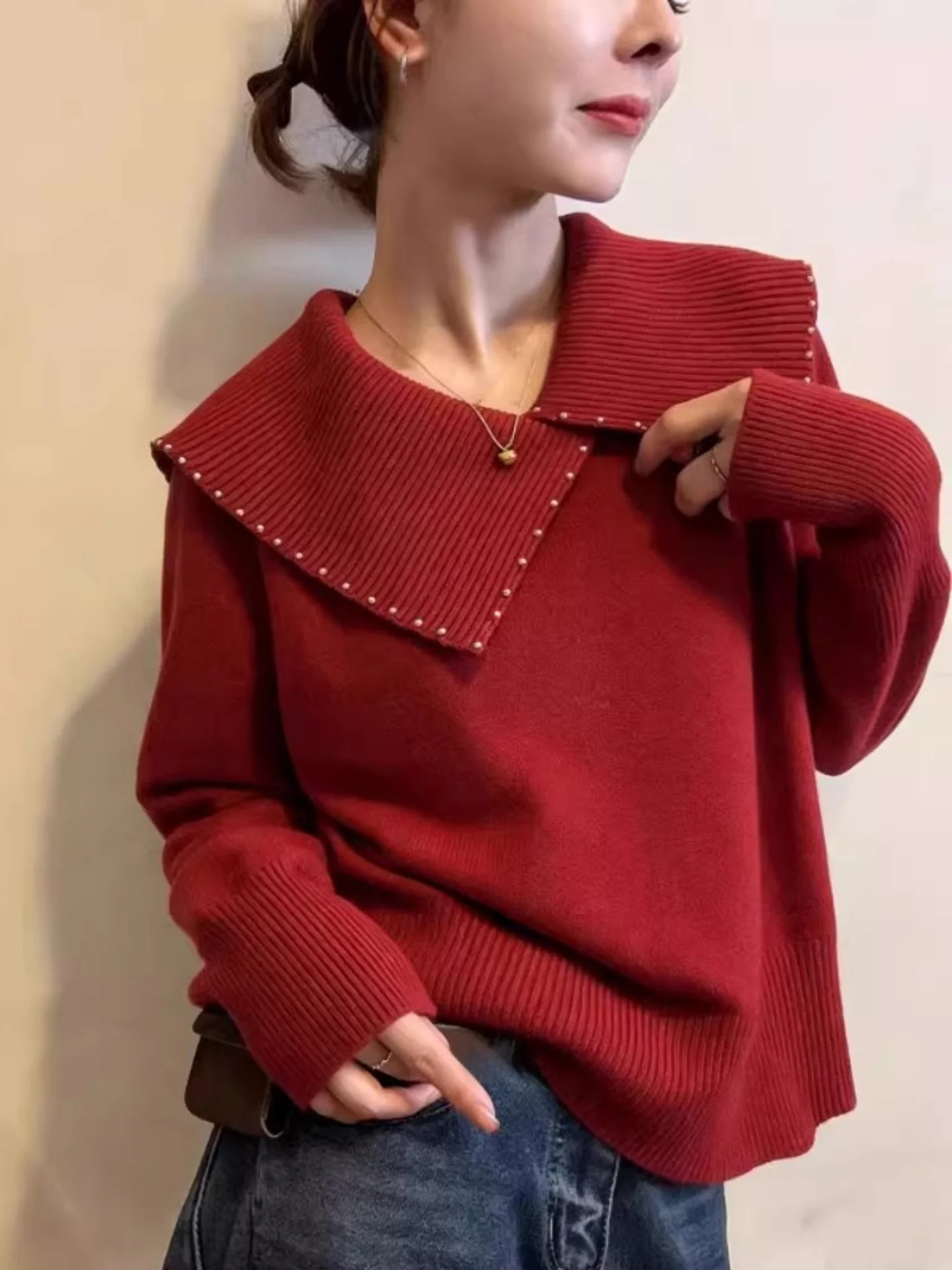 

Женский вязаный свитер Ele Red с длинными рукавами, модный, весна 2026, для повседневной носки, свободный крой, удобный, в корейском стиле, топ