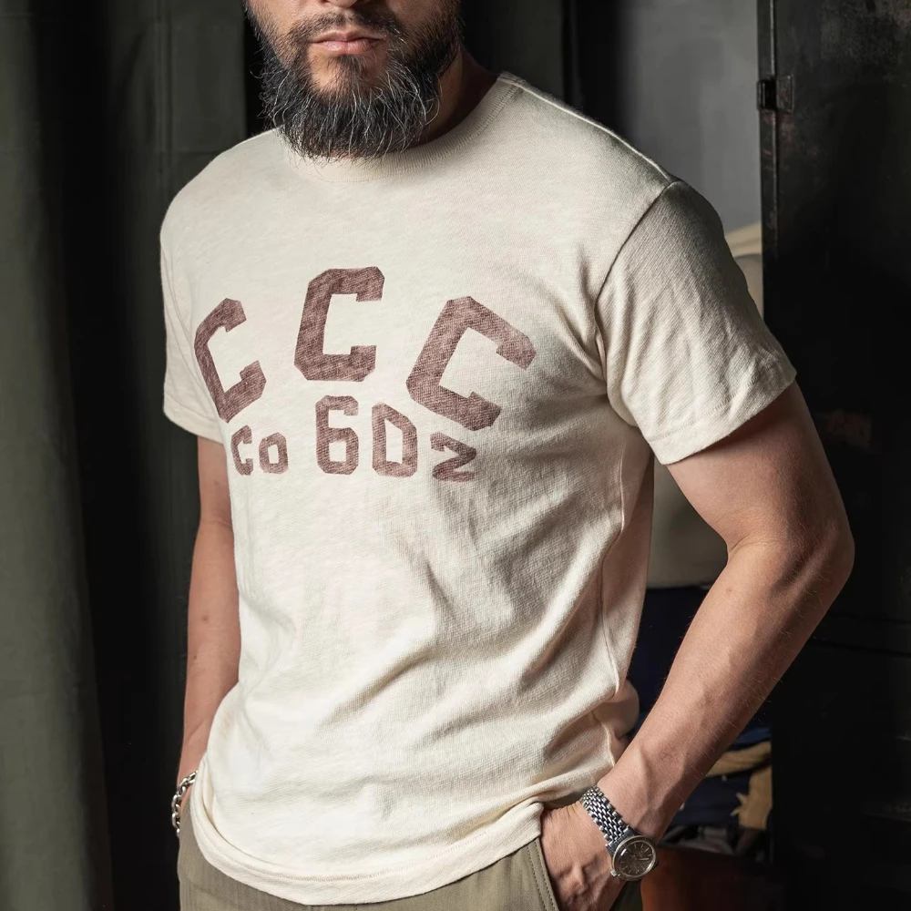 BRONSON CCC 602nd Company Conservation Corps Baseball Team Short-Sleeve T-Shirt Slub Yarn Breathable Athletic TEE