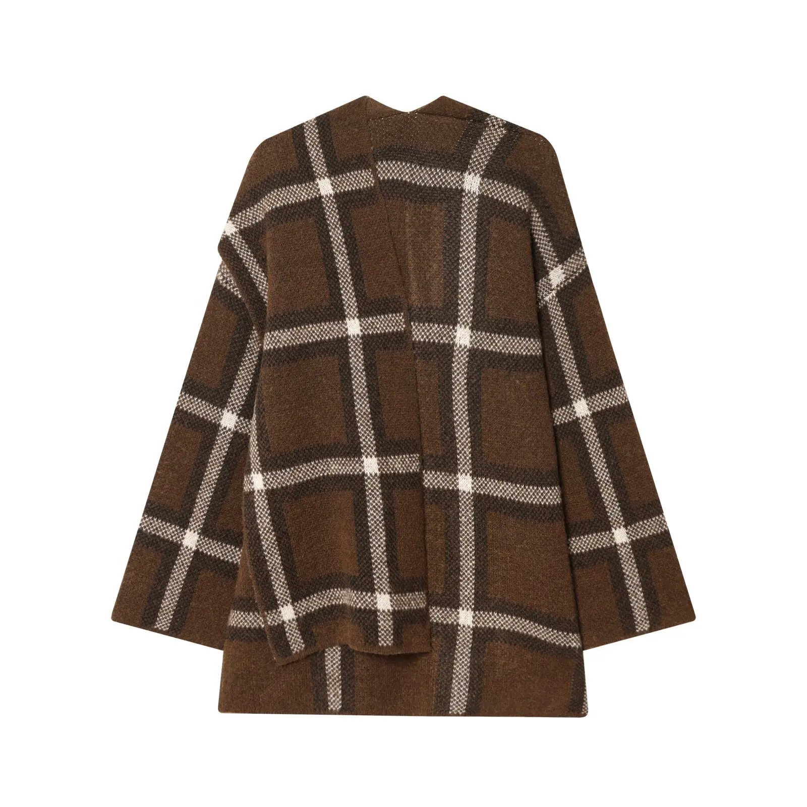 KDICRKJ Women Spring Overcoat Plaid 2026 Scarf Big Pockets Color Blcked Female Jacket Long Temperament Full Sleeve Lady Coat