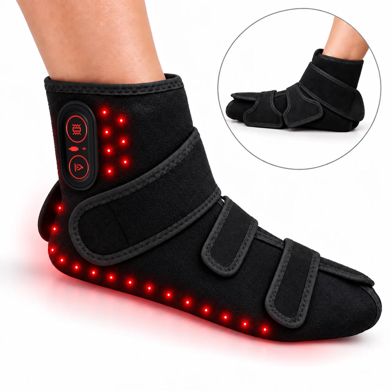 2 in 1 Heated Ankle and Elbow Wrap with Red LED Light Electric Foot Warmer Adjustable Fit 3 Temperature Levels and 3 Timer Modes