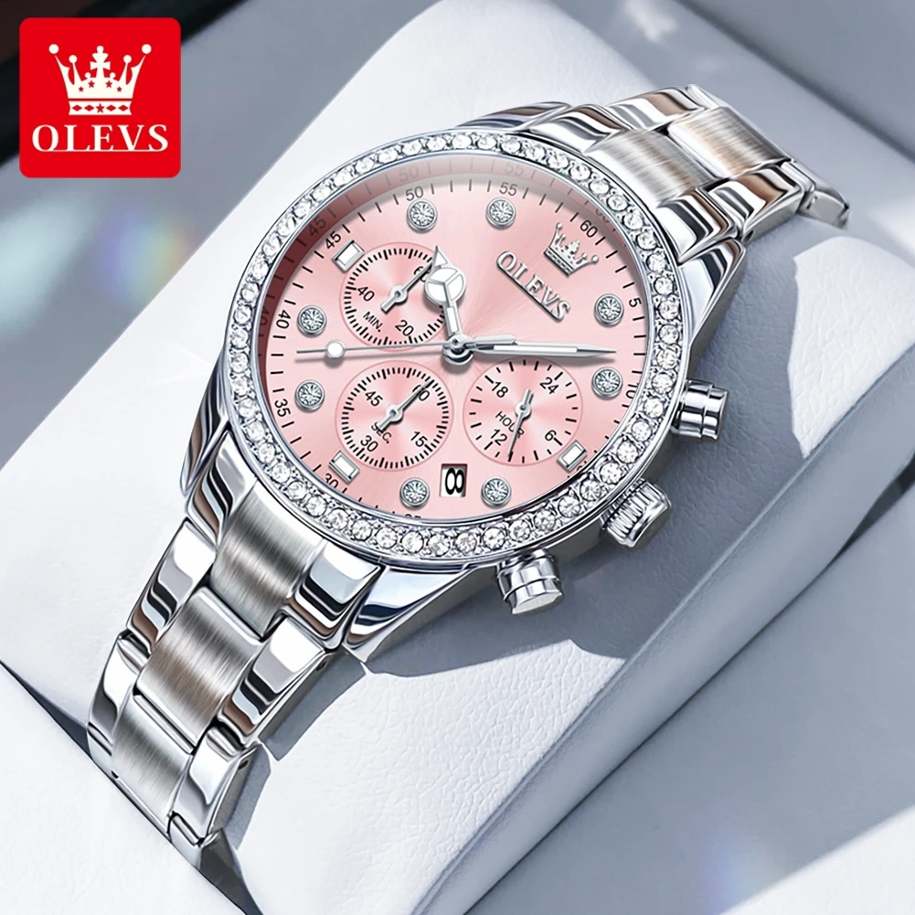 OLEVS Women's Watches Quartz Watch for women Multifunctional Chronograph Wristwatch Staninless Steel Waterproof Date 9009