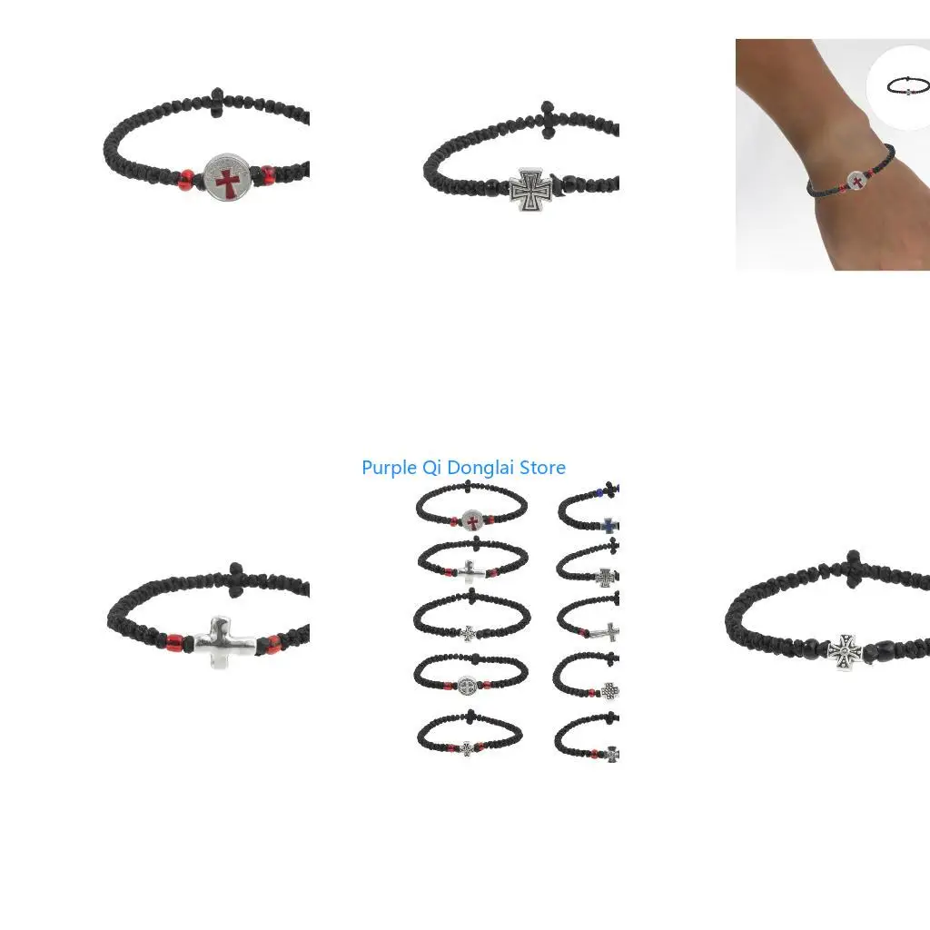 L21E Handwoven Crucifix Bracelet Adjustable Closure Comfortable Wear Religious Symbol