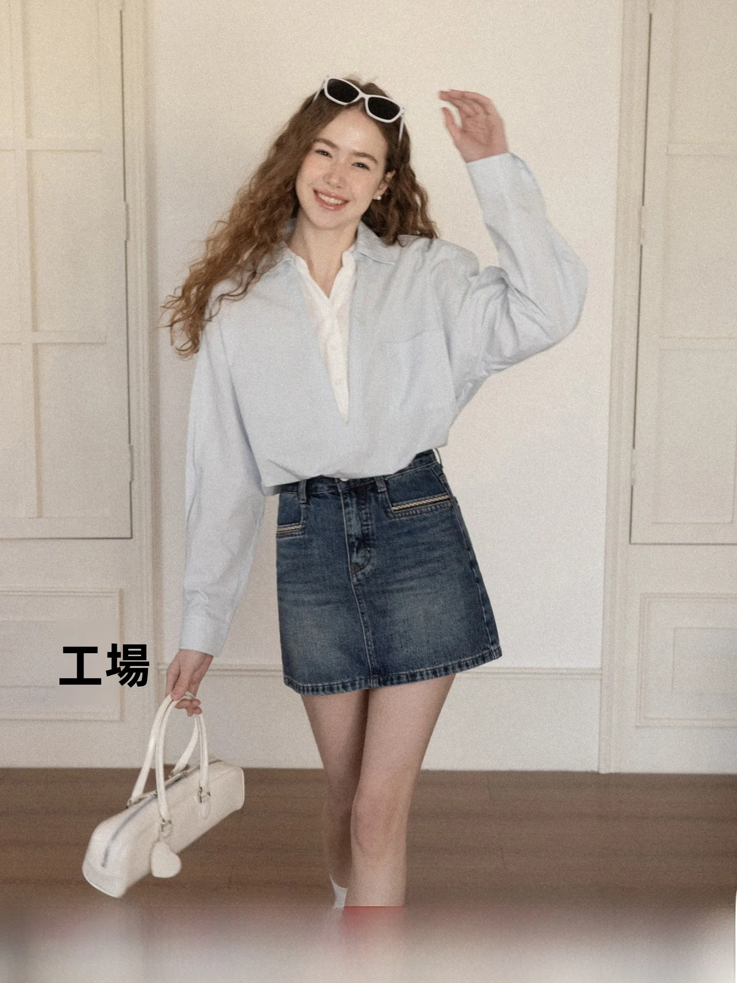 

Loose Blue Long Sve Women's irt Casual Sle Korean Aesthetic Slimming Spring 2026 Breathable Cotton Lyocell Nylon Blend