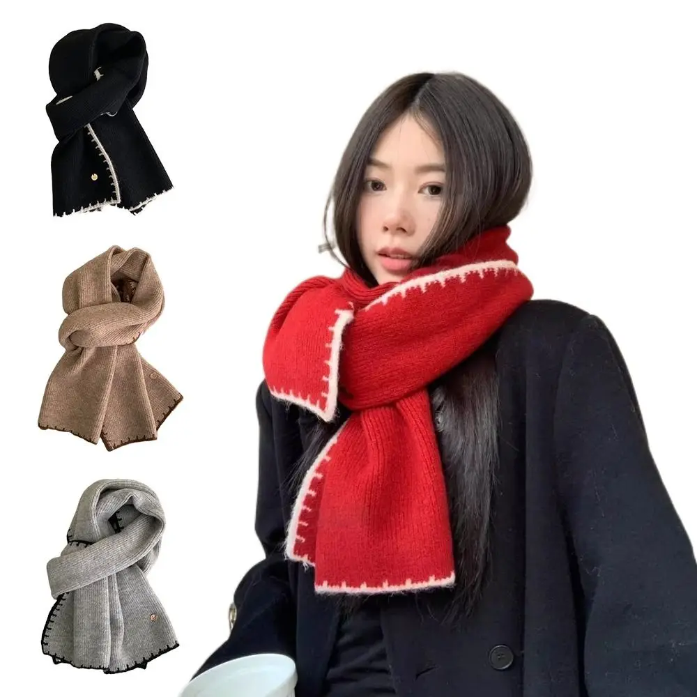 

Классический утолщенный вязаный шарф, морозостойкий цветной контрастный шейный шарф, ветрозащитный шейный платок соответствующего цвета для женщин и мужчин