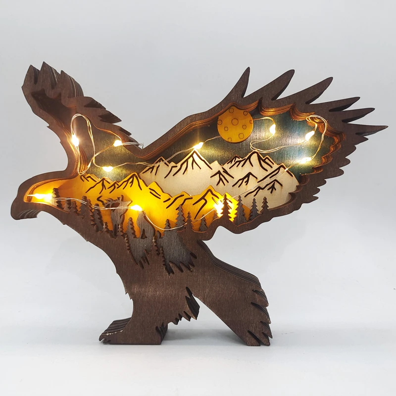 Hollow Animal Home Office Wooden Crafts Creative North American Forest Wolf Totem Elk Brown Bear Ornaments