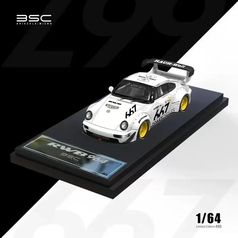 BSC 1:64 RWB 964 White 667 Black Sakura Diecast Diorama Car Model Collection Miniature Time Micro