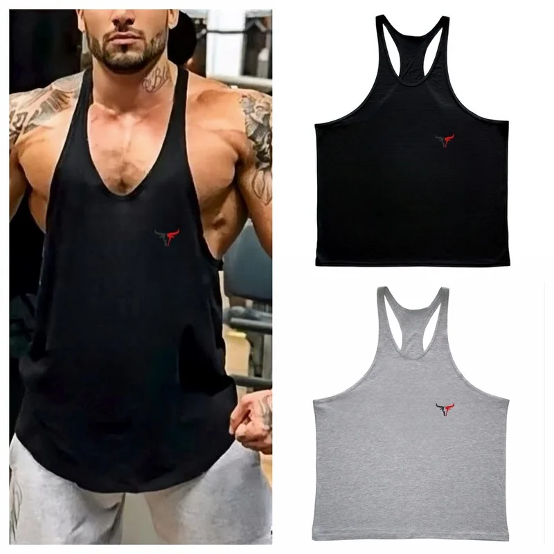 

Popular Spot Men's Fitness Gym Casual Loose Size Bull Printed I-shaped Sleeveless Vest Top Men's Outdoor Sports Men's Vest