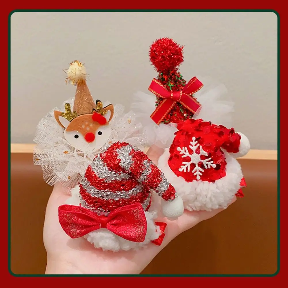 Merry Christmas Decor Christmas Hairpin Sequin Bowknot Children Deer antler Hair Clip Red Barrette Santa Claus