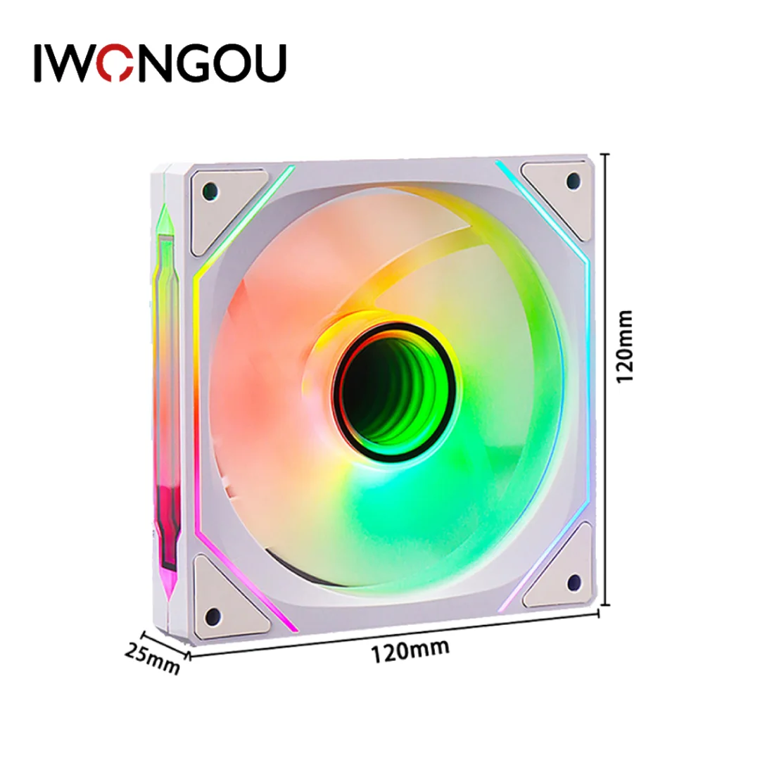 IWONGOU White 120mm ARGB Silent PWM Case Cooling Fan, Support AURA SYNC, Mystic Light, Polychrome Sync PC Chassis Radiator Fan - view 2