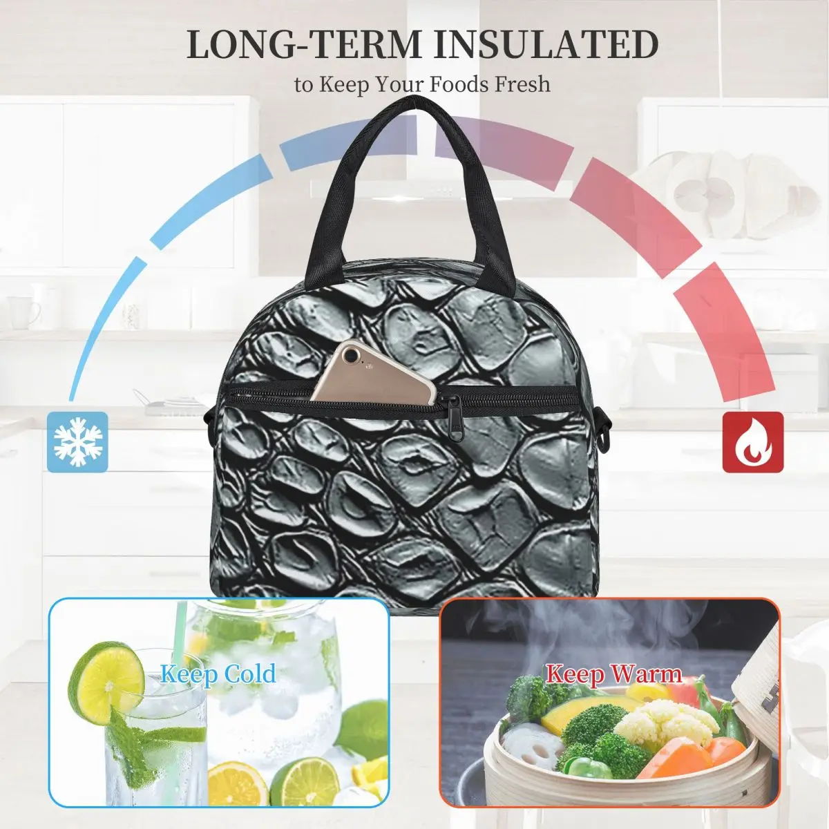 Piel de serpiente serpiente gris serpiente Animal estampado Viper bolsas de almuerzo aisladas caja Bento bolsa de almuerzo bolsas de Picnic bolsa para mujer estudiante