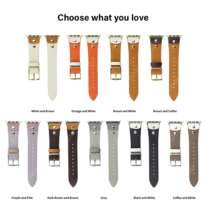 Color blocked leather nail strap bands for Apple Watch 10 46 42 mm 9 8 7 6 Ultra 2 SE 49 45 44 41 40 38 pin buckle wholesale 027