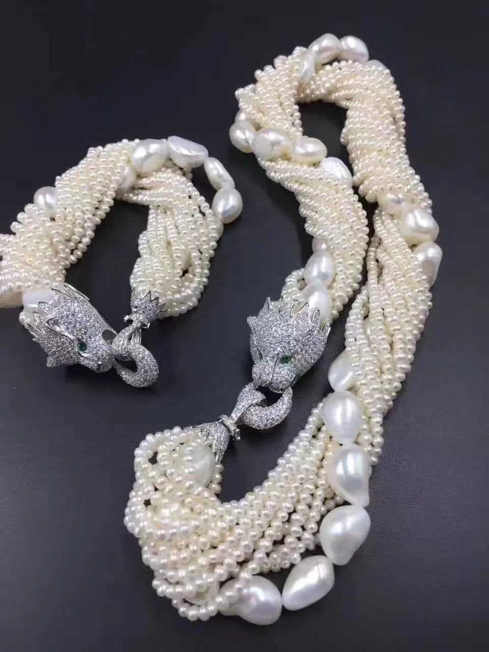 

8rows white freshwater pearl near round 3-5mm necklace 19inch bracelet leopard clasp wholesale nature beads