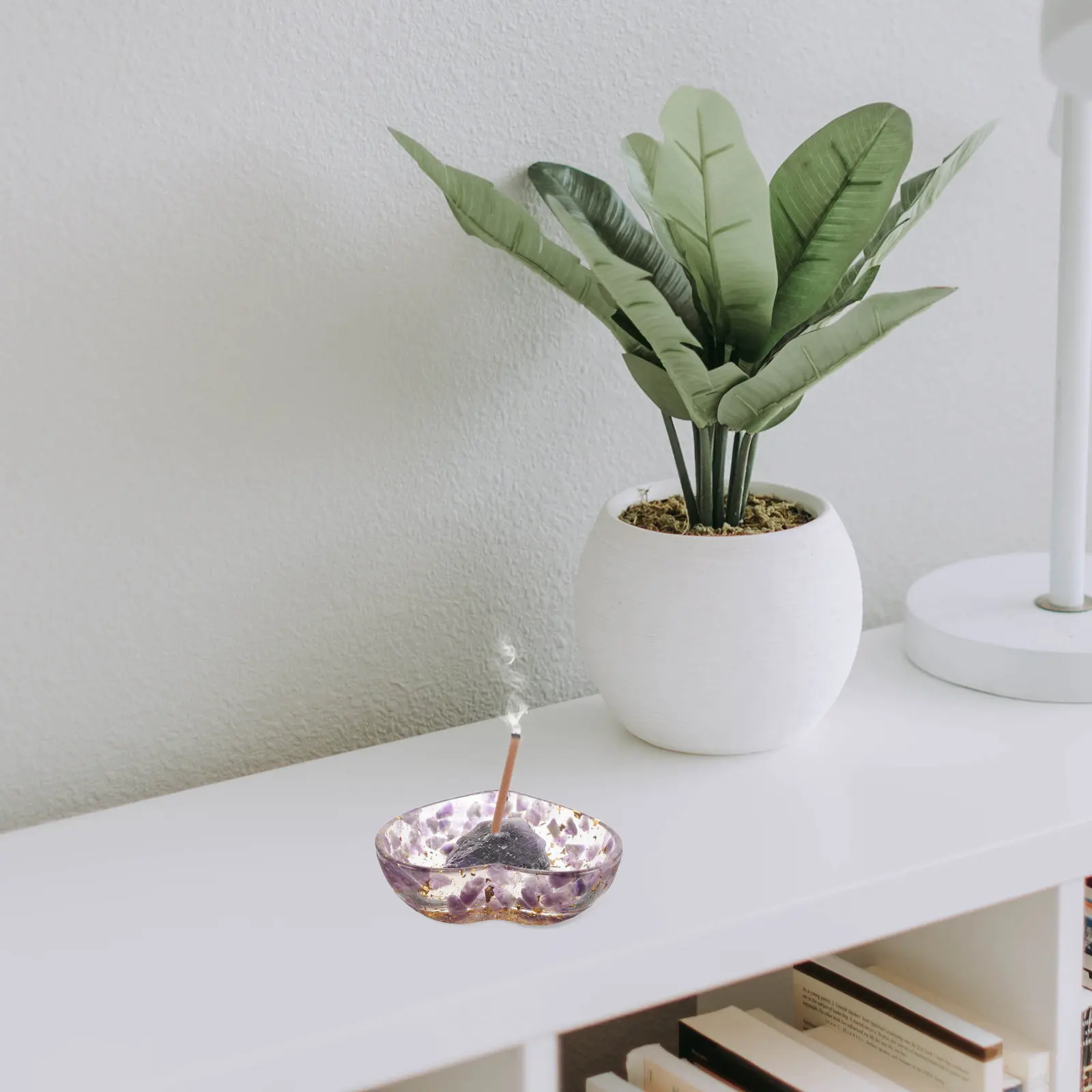 1Set Crystal Heart Incense Burner Set Elegant Natural Crystal Base Smudge Bowl for Meditation Yoga Relaxation Decor Heart