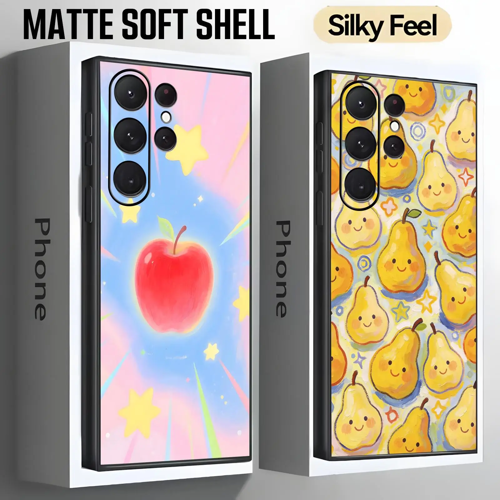 Phone Case For Samsung S26 S25 S24 S23 S22 S21 S20 Ultra Note20 Soft black Shockproof Cover Cute fruit