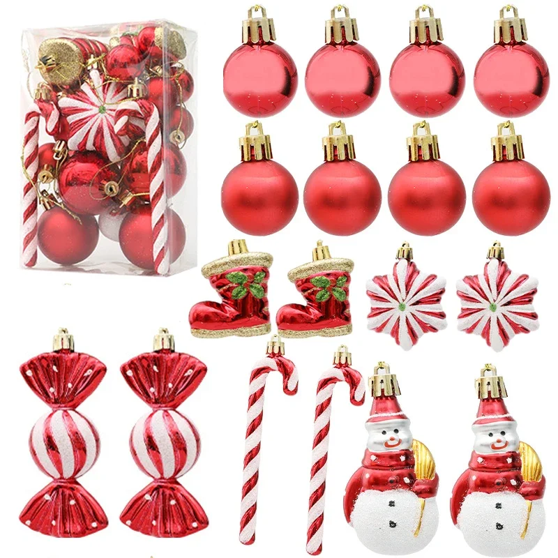 20Pcs Rose Gold Red Christmas Tree Balls Hanging Pendant Set Xmas Candy Cane Pine Cone Ornament for Home Navidad 2024 New Year