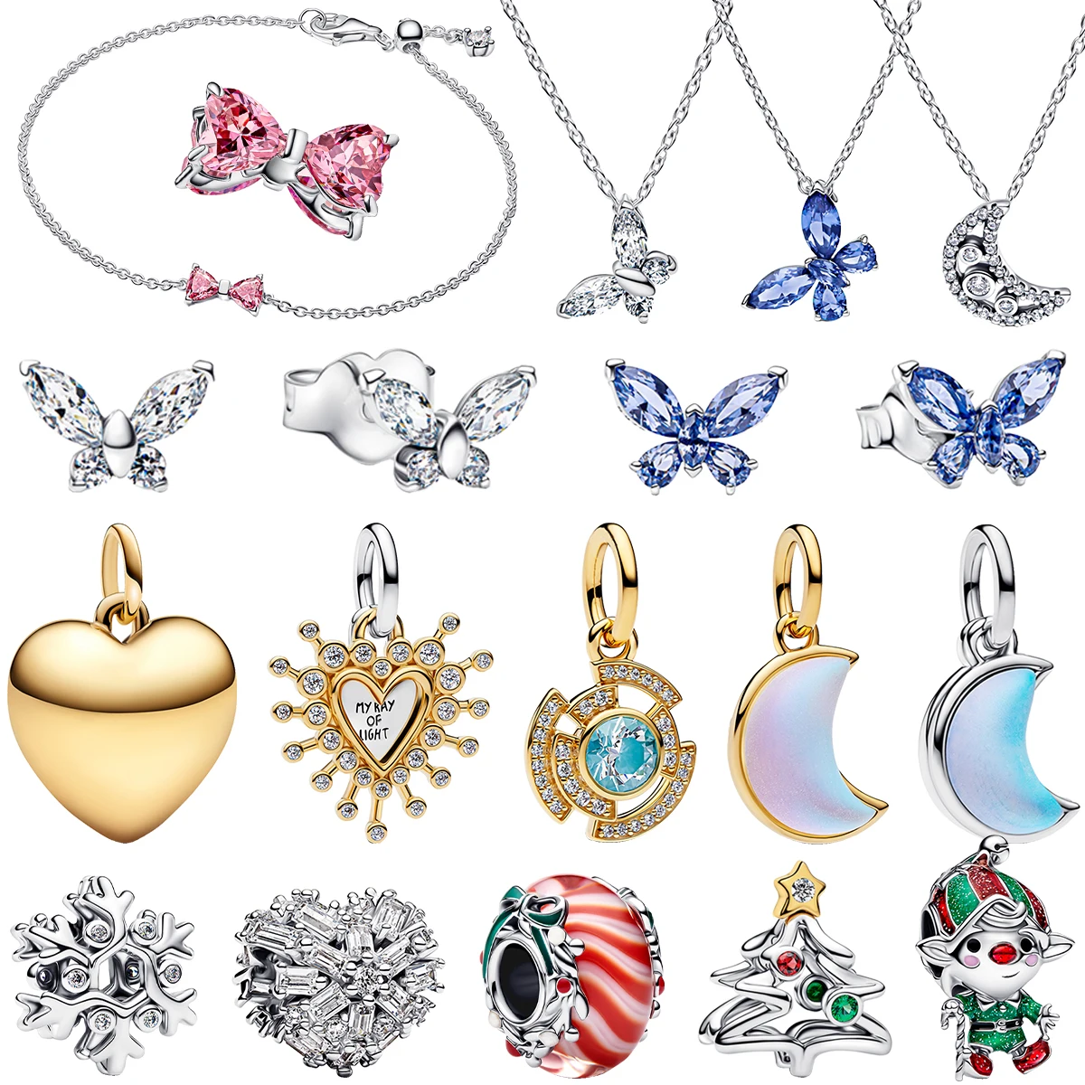 

Original 925 Sterling Silver Christmas Charms Butterfly Moon Earrings Beads Pendants Fit Bracelet Necklace DIY Fine Jewelry Gift