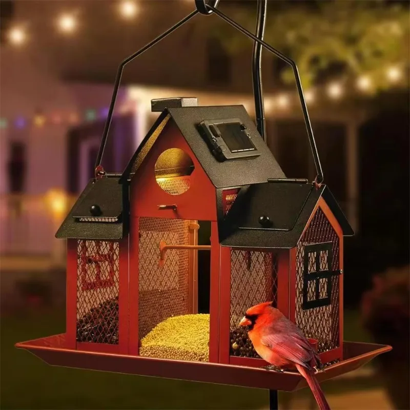 

Creative Solar-powered Automatic Light Metal Bird Feeder Portable Solid Design for Garden Decoration for House Hummingbird