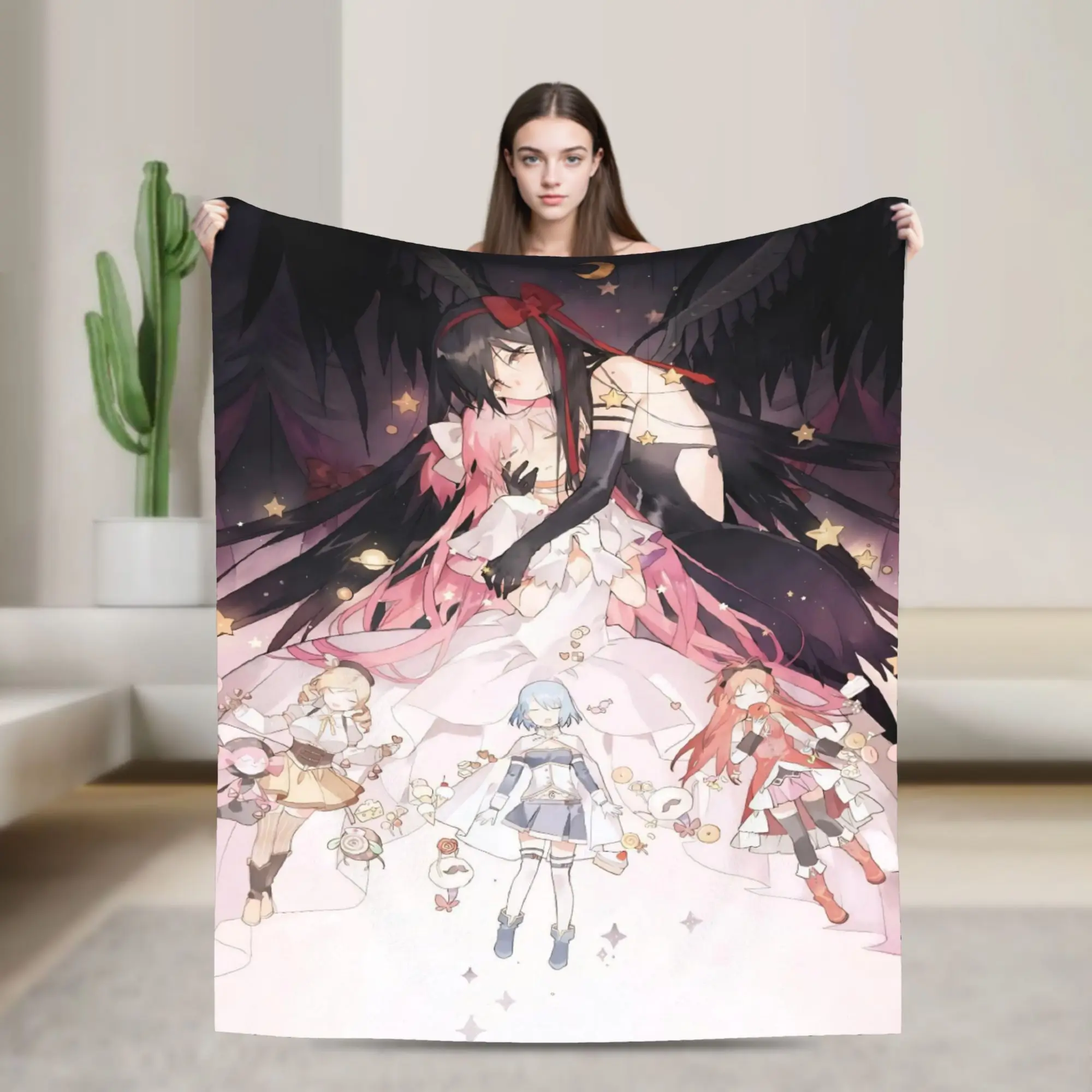 Anime Puella Magi Madoka Magica Flannel Blanket Comic Novelty Throw Blanket for Home 150*125cm Bedspread