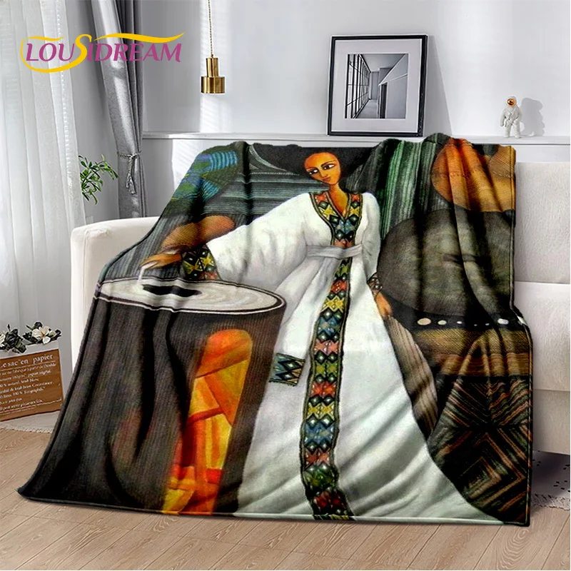 HD Africa Ethiopian Painting Art Cartoon Blanket,Soft Throw Blanket for Home Bedroom Bed Sofa Picnic Travel Office Cover Blanket