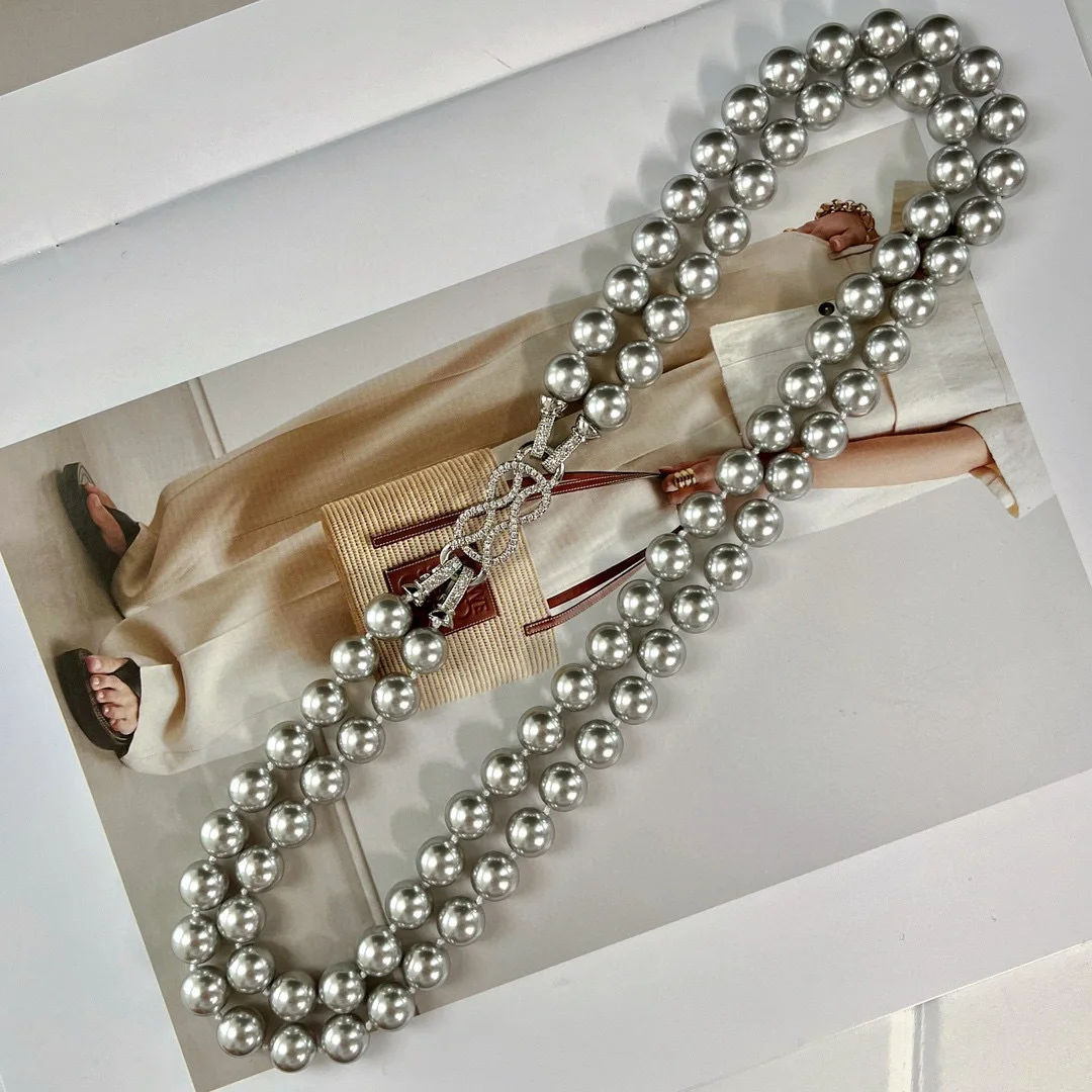10Mm double layer, imported craft platinum gray Shijia pearl necklace, super variety of wearing methods, simple and versatile