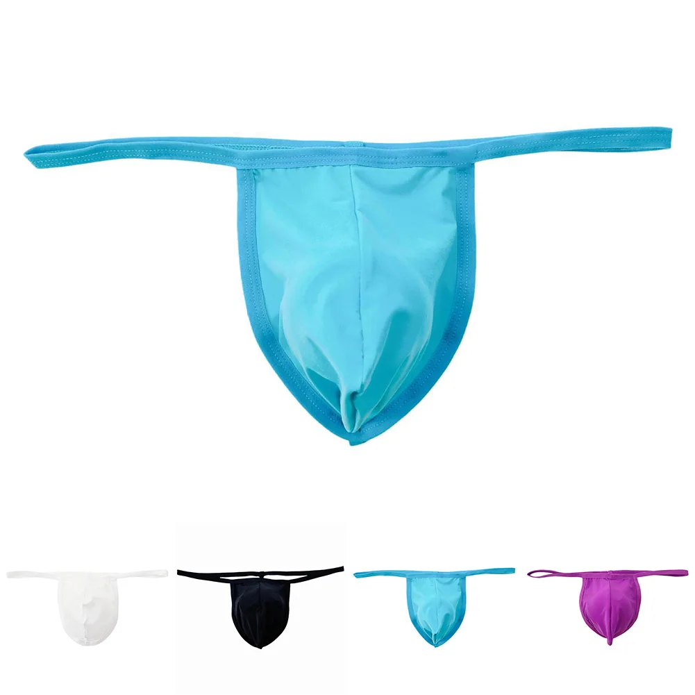 Tanga Sexy de seda de hielo para hombre, ropa interior de cintura baja, Bikini, bolsa convexa en U, bragas, calzoncillos exóticos