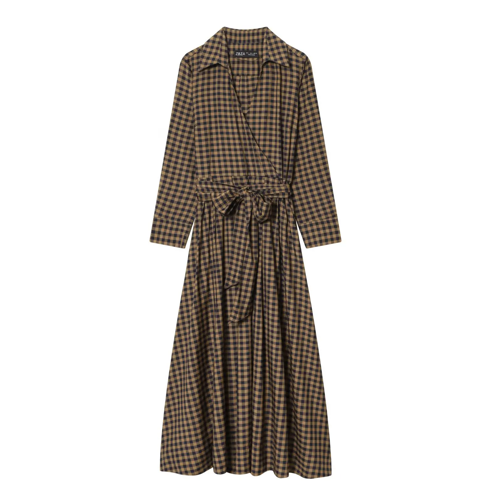 New 2025 Women's Plaid Shirt Collar Long Dress with Belt Casual Chic Autumn Fashion Dress Long Sleeve Chic Women's Dress