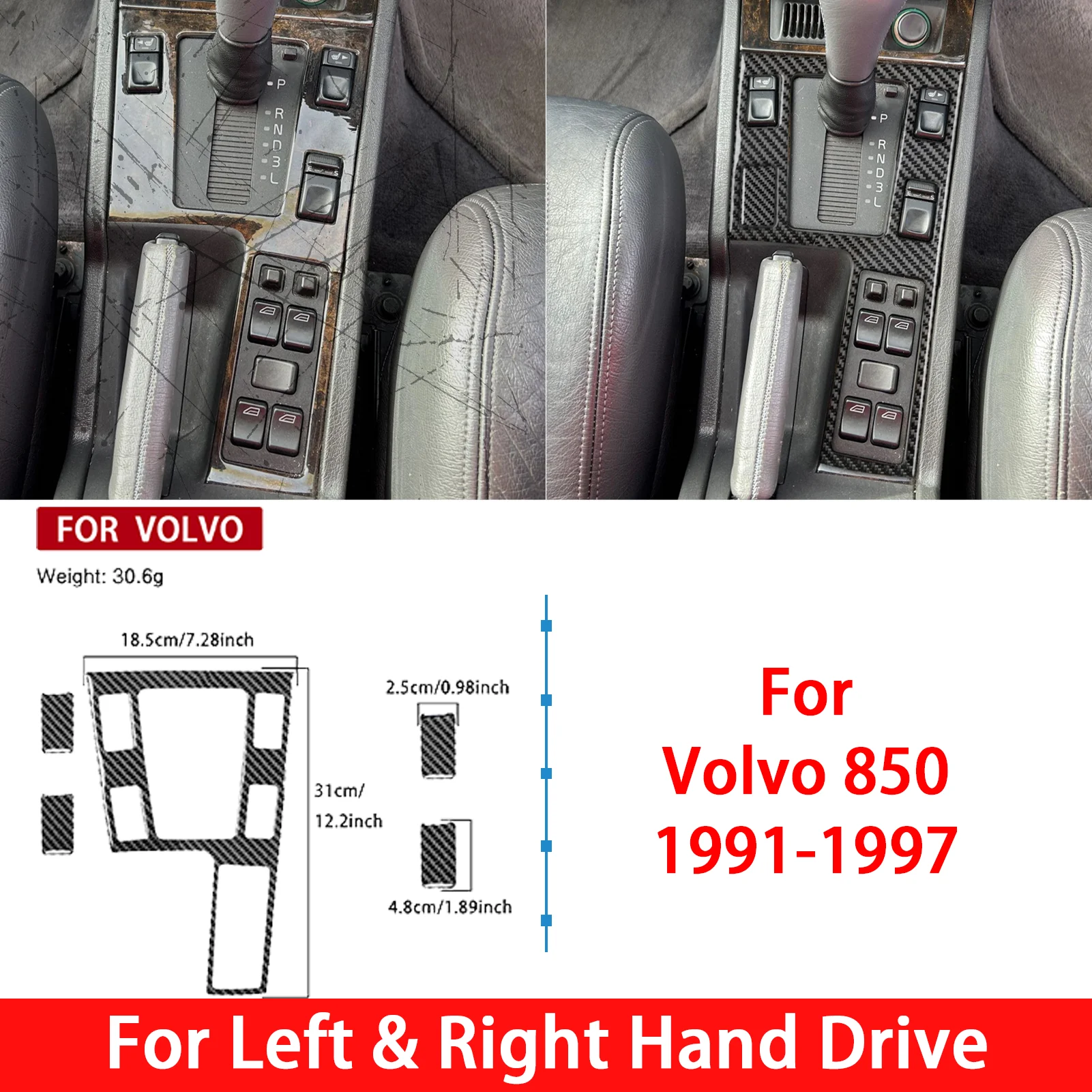 Pour Volvo 850 1991-1997, garniture décorative en fibre de carbone pour le panneau de commande de vitesses, autocollant de garniture, accessoires intérieurs pour voiture