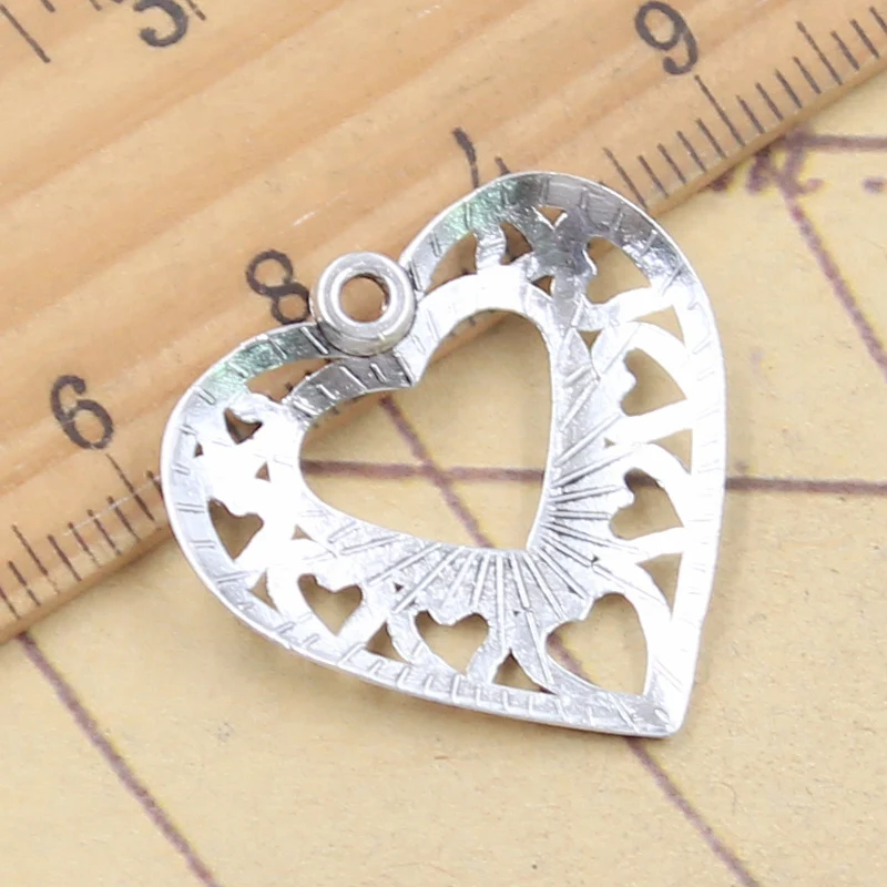 20pcs Charms Hollow Heart 24x25mm Tibetan Silver Color Pendants Antique Jewelry Making DIY Handmade Craft