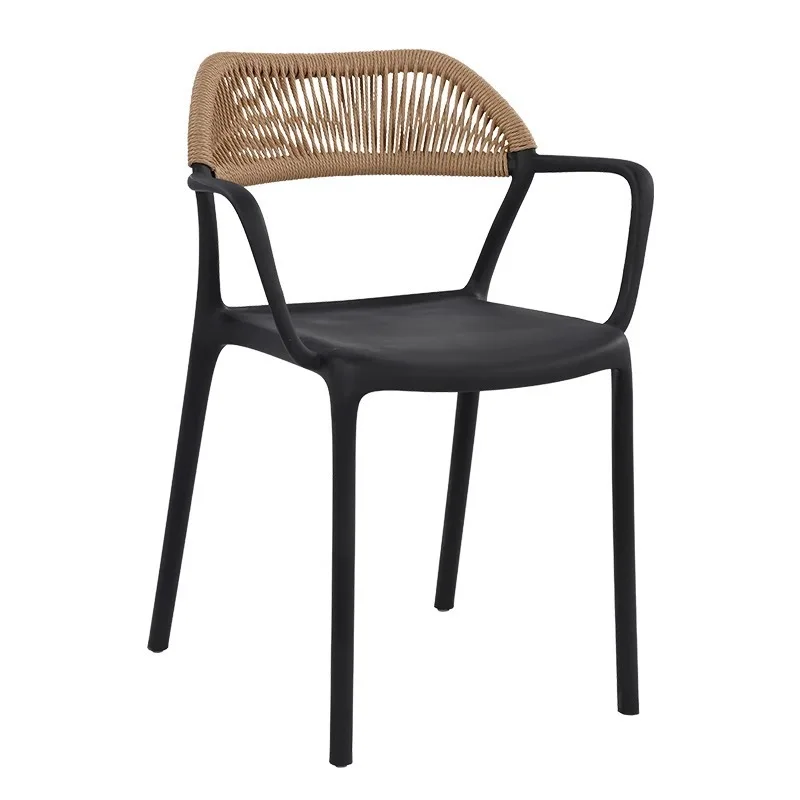 

Cream wind rattan plastic dining chair household outdoor courtyard backrest stool balcony combination leisure chair