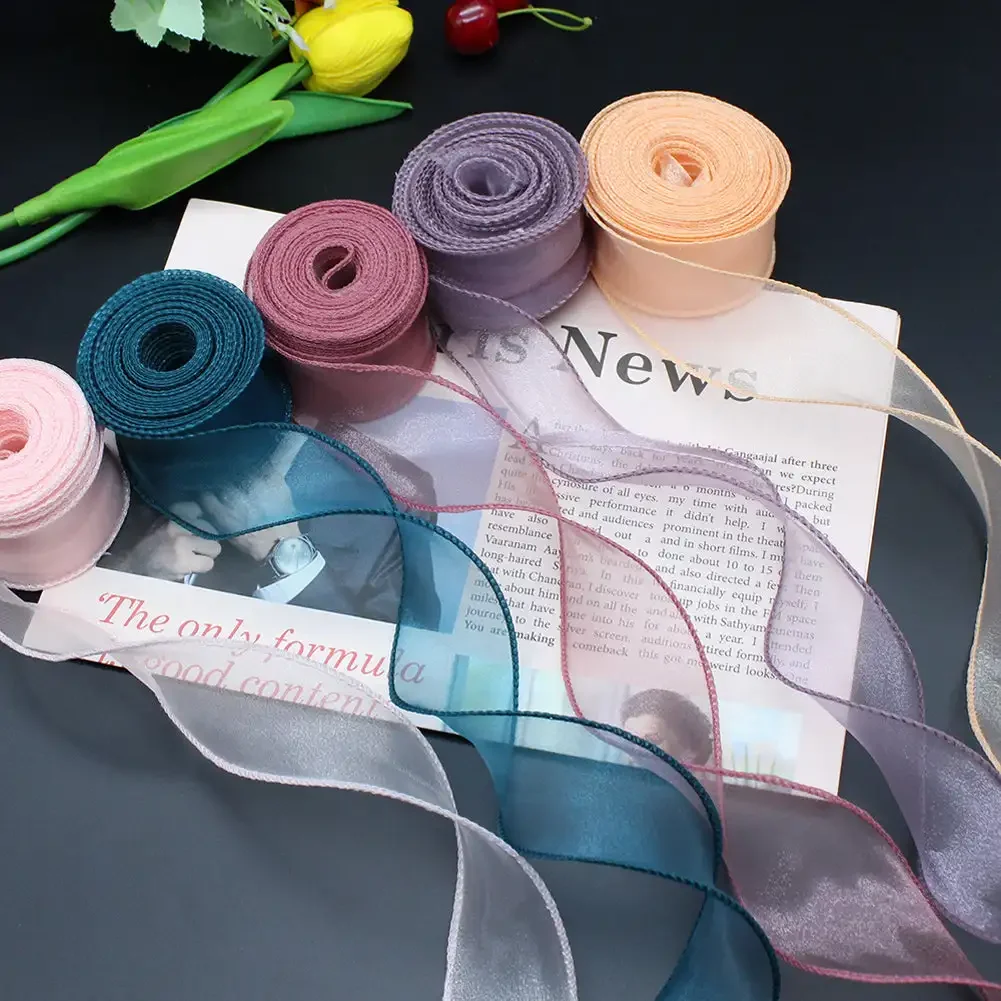 10Yards/Roll Sheer Chiffon Ribbon Organza Satin Ribbons for Gift Wrapping Decoration Wedding Bouquets Wreath Sewing Supplies