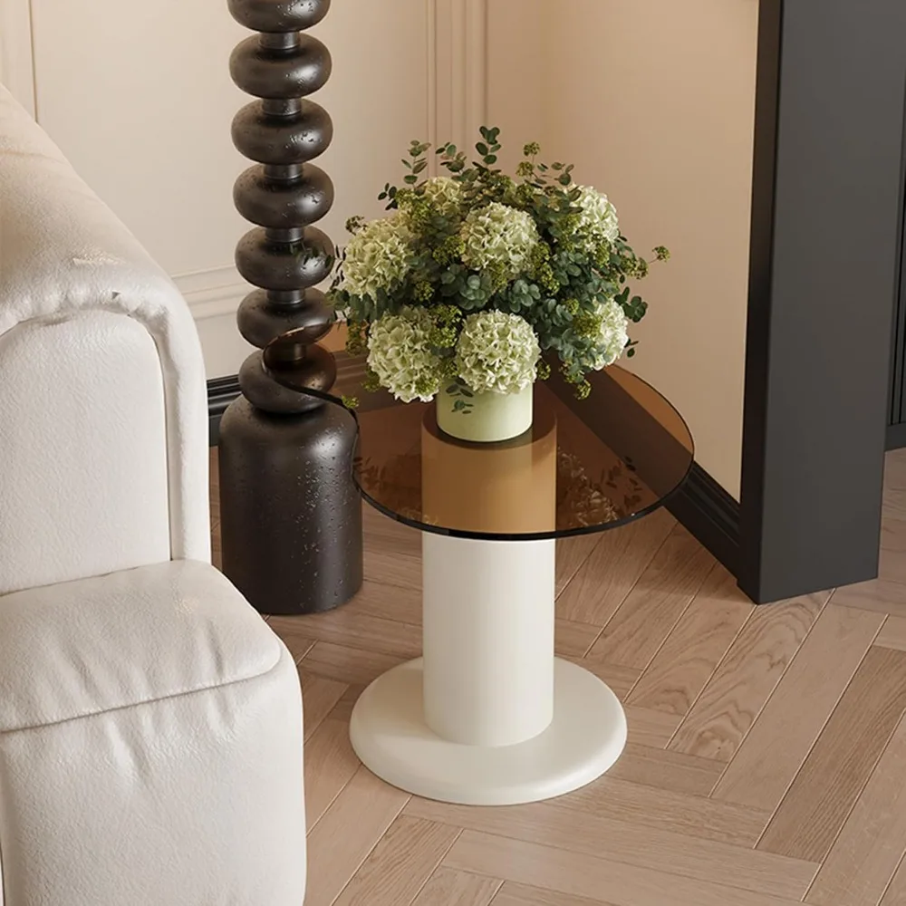 Conjunto de 2 mesas de centro em nuvem branca creme, mesa de centro aninhada, mesa de centro irregular moderna de 39 polegadas com mesa lateral superior de vidro de 24 polegadas