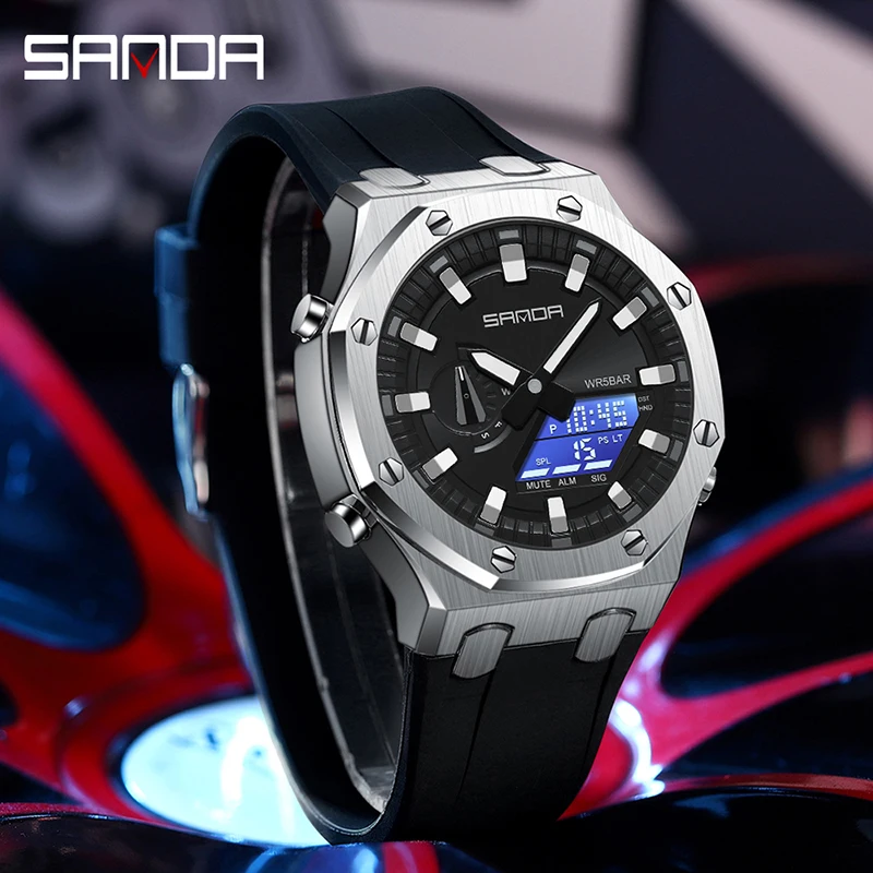 SANDA-relojes digitales LED para deportes al aire libre para hombre, pulsera electrónica militar con fecha, resistente al agua, 3309