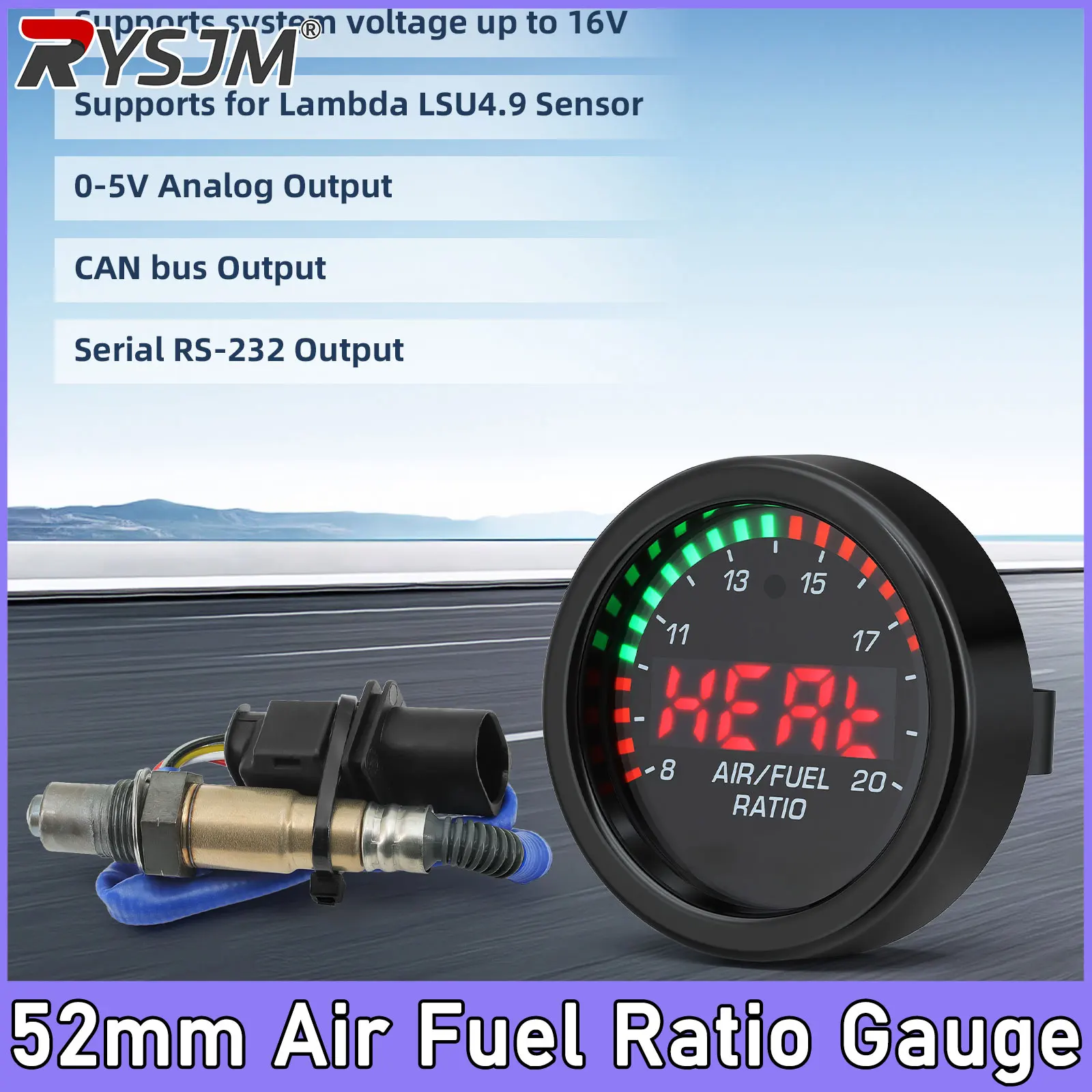 Wideband O2 Air Fuel Ratio Gauge Kit AFR 025801702 Oxygen Sensor AFR Sensor Controller Gauge Air Fuel Meter Indicator 12V Car