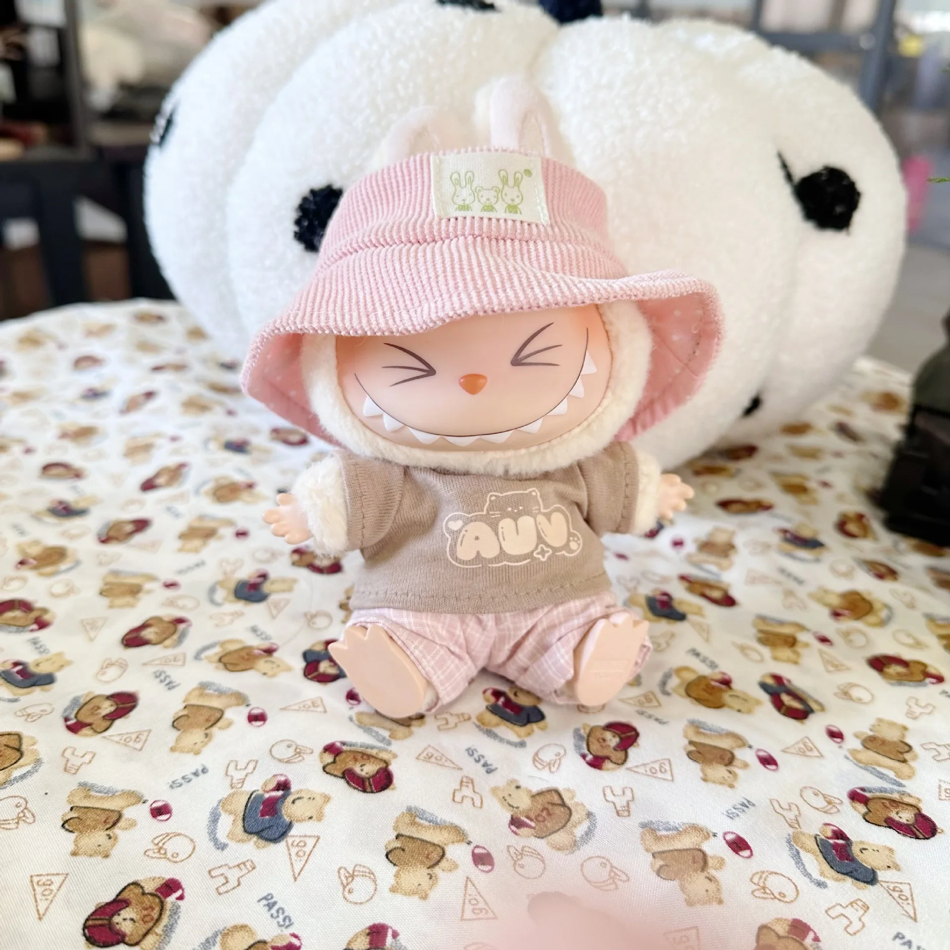 Vinyl Macaron Cloth Clothes First and Second Generation LABUBU Casual Checkered Two Piece Set Spring New Cute