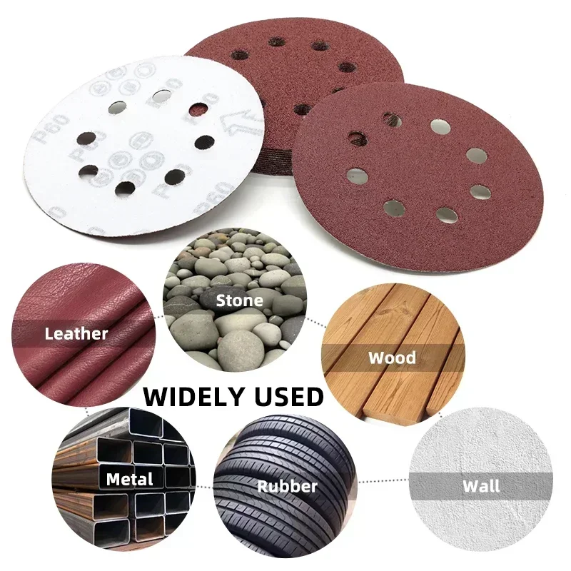 5/10/50/100Pcs 5 Inch 8 Hole Discs Sandpaper 125MM Brushed Piece Air Milled Flocking Sandpaper Self adhesive Polishing Kit