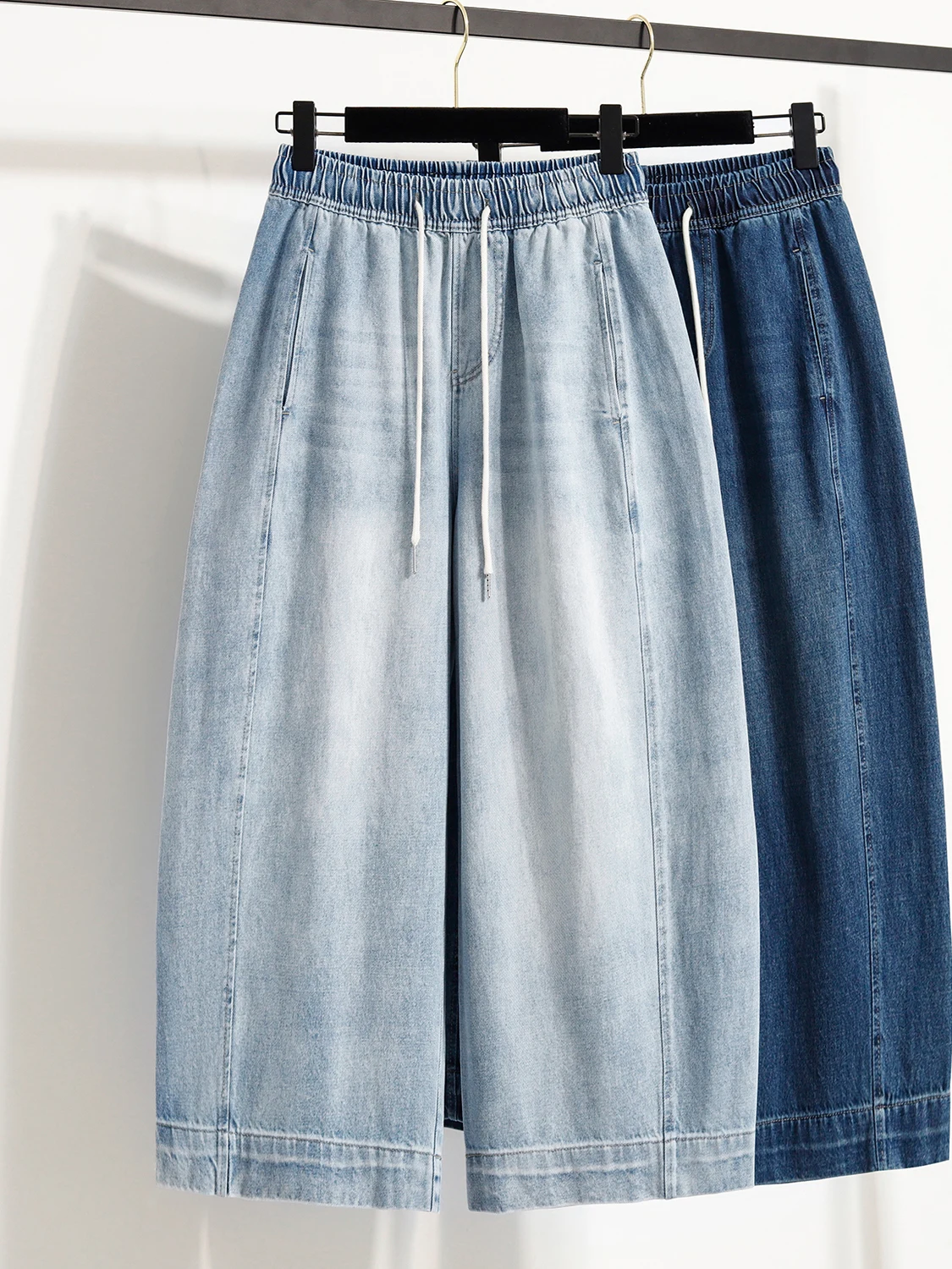 

Художественные выцветшие джинсы с талией, большие размеры, женские повседневные брюки-весемнадцать, утягивающие универсальные брюки-бананы, хлопок, полиэстер