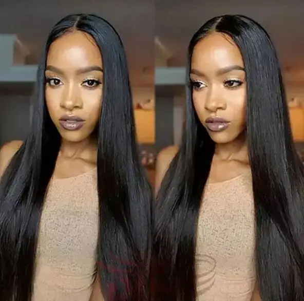 Synthetic straight natural black split wig