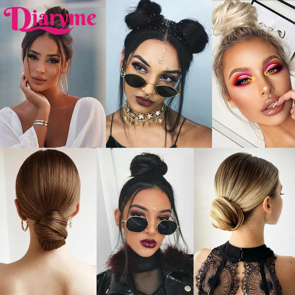 Chignon synthétique lisse avec élastique en caoutchouc pour femme, faux chignon avec clip, extension de queue de cheveux, chignon Updo, morceau de cheveux