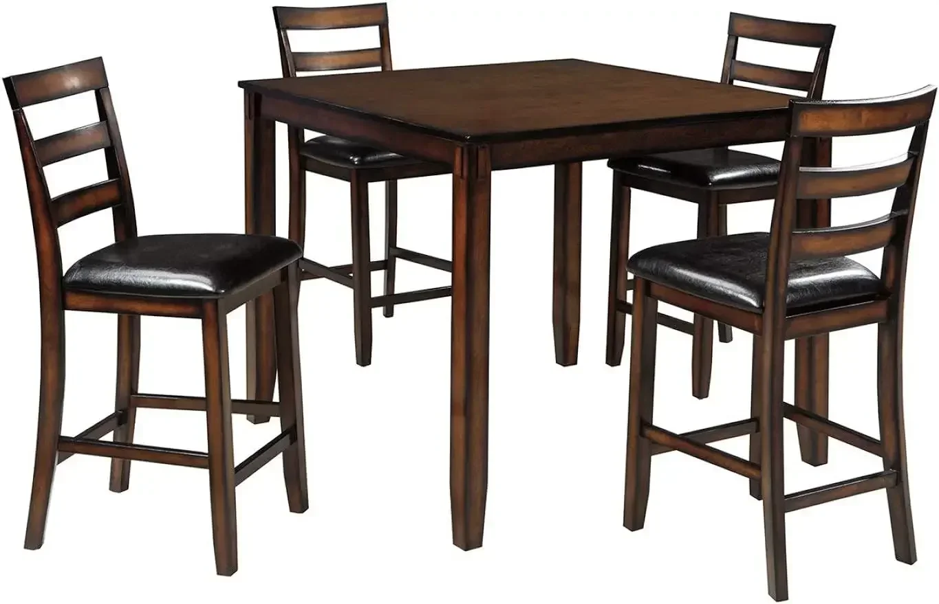 Ashley Coviar-Counter Height Dining Set, Signature Design, Includes Table and 4 Barstools, Brown, 5 Pcs