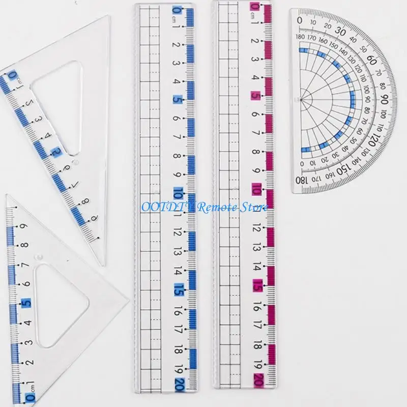 Conjunto herramientas geometría escolar con regla plástico Set Square Math Protractor