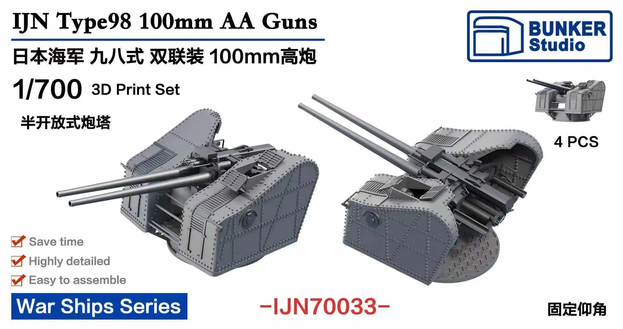 

BUNKER IJN70033 1/700 IJN Type98 100mm AA Guns