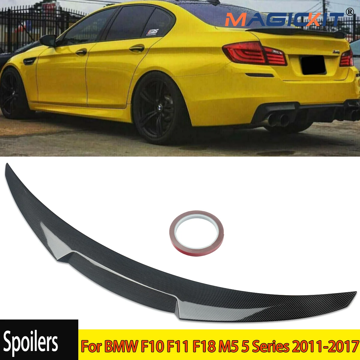 Car Rear Trunk Boot Lip Spoiler Wing For BMW F10 F11 F18 M5 5 Series 2011-2017 Carbon Fiber Look M4 Style Sport Accessories